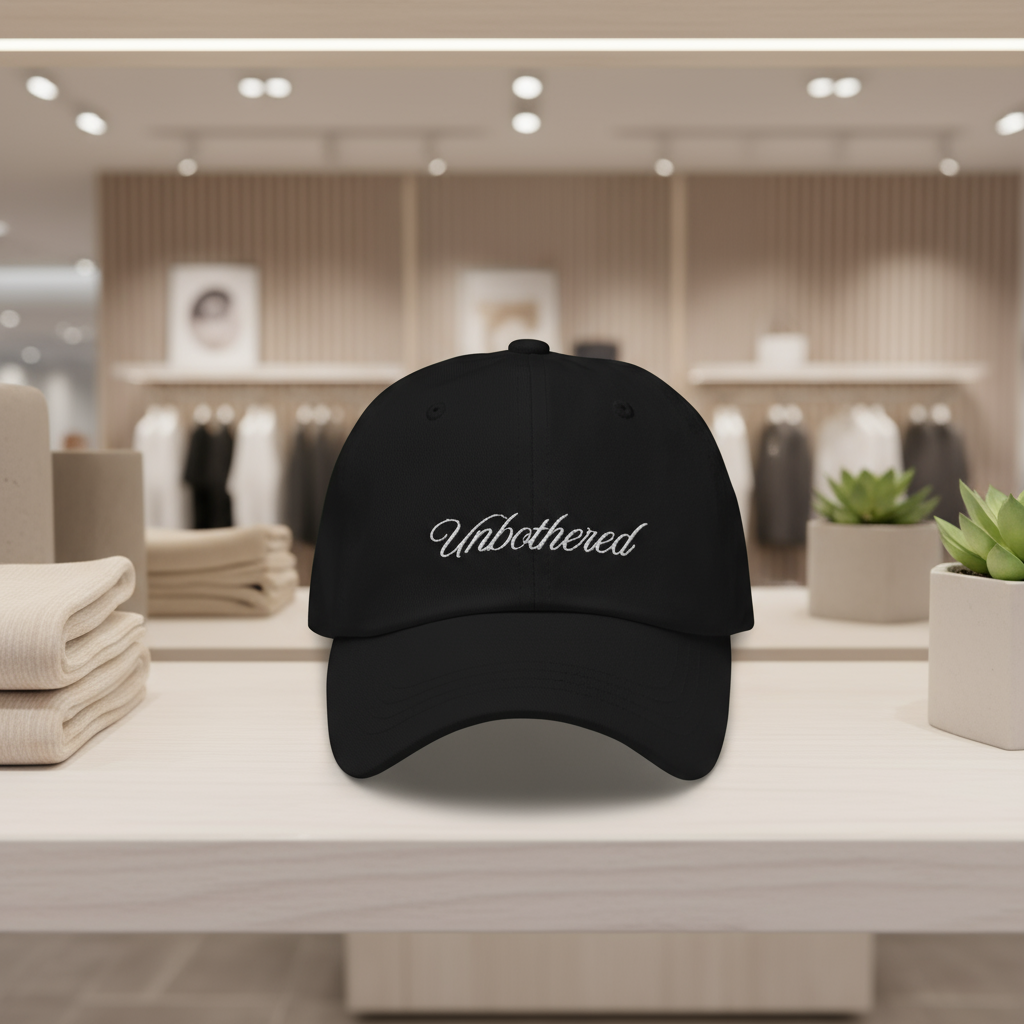 Unbothered Embroidered Hat - Minimalistic Baseball Cap | Trendy tiktok quote hat - cute, chill soft girl aesthetic