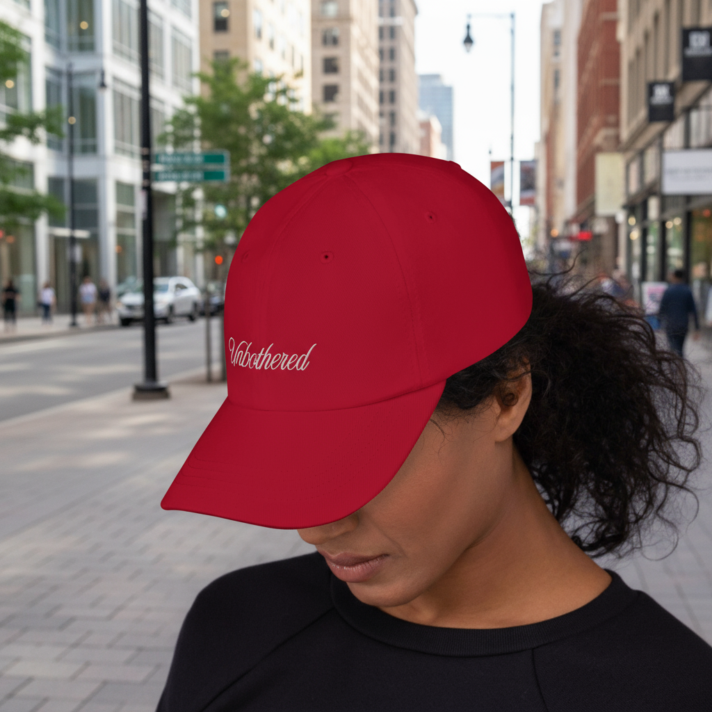 Unbothered Embroidered Hat - Minimalistic Baseball Cap | Trendy tiktok quote hat - cute, chill soft girl aesthetic
