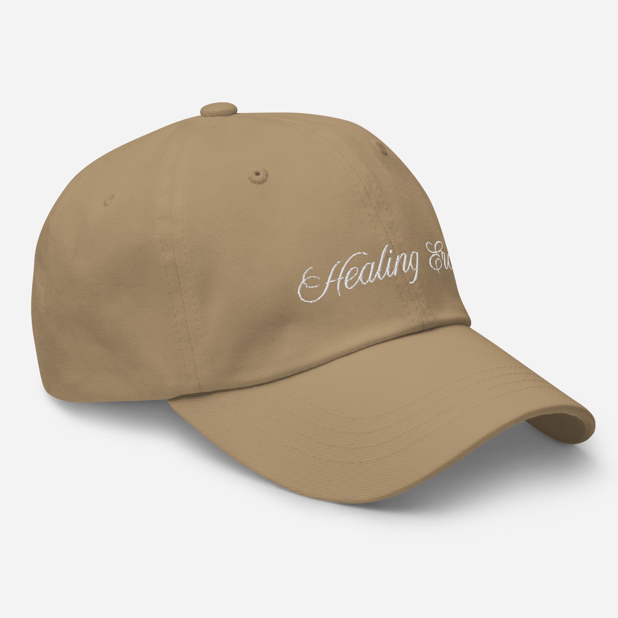 Healing Era embroidered cotton hat – beige minimalist self care cap