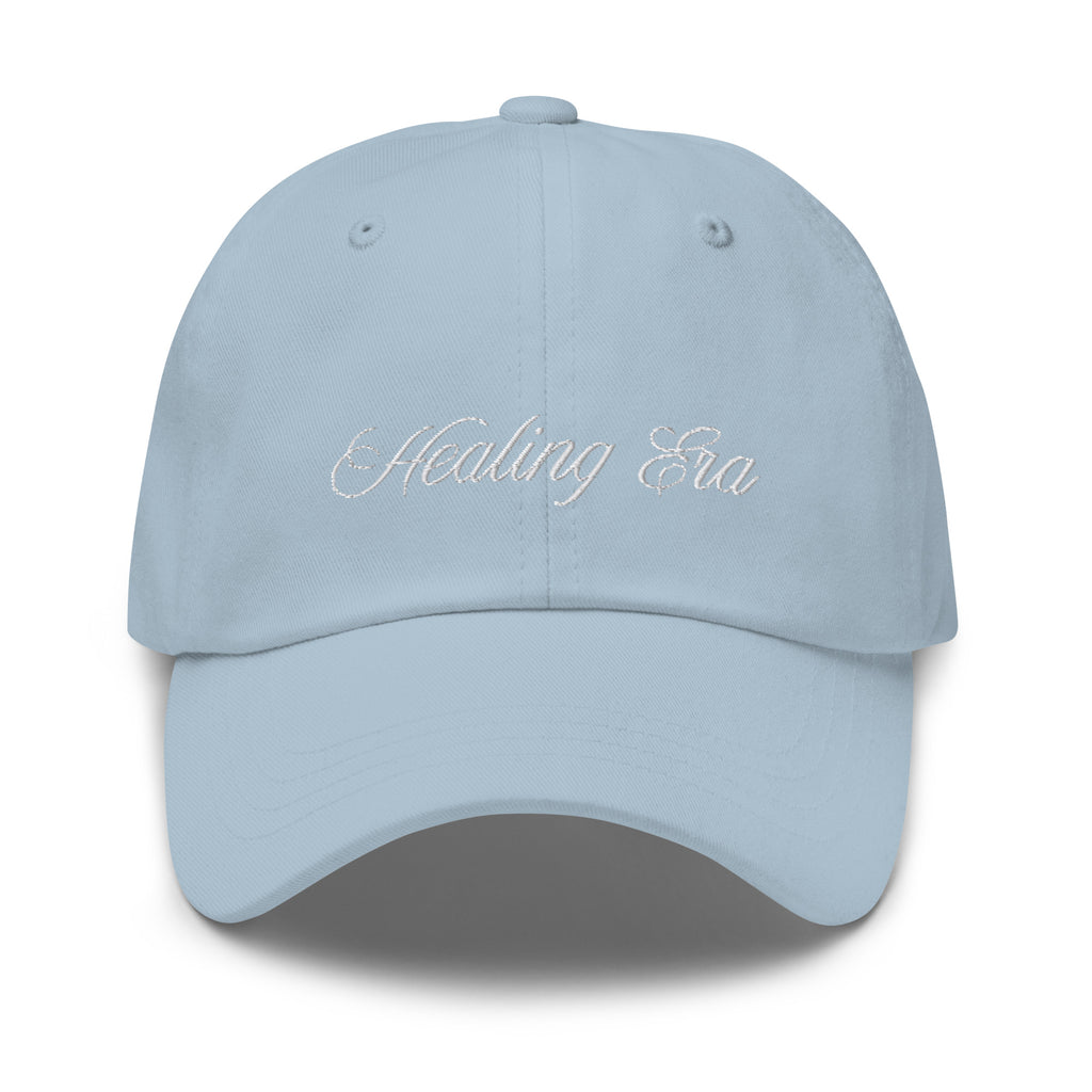 Healing Era embroidered cotton hat – beige minimalist self care cap